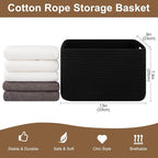 Storage Baskets for Organizing, Woven Decorative Baskets for Shelves - Books, Towels, and Clothes, Cotton Rope Toy Storage Bins, 12.7''Lx9''Wx7.8''H, Pack of 4, Black