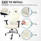 Lounsweer 3 Pieces Office Chair Cover Rolling Desk Chair Cover Gaming Covers Stretch Washable Protector Pets Slipcovers for Swivel Armchair Boss(Classic,Ivory White)