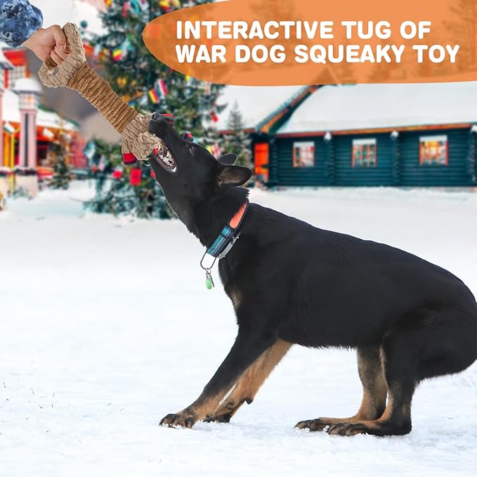 Christmas Dog Squeaky Toys for Large Dogs Tug of War Dog Plush Toys,Large Stuffed Dog Toys with Crinkled Paper,Stuffed Animals Toys for Dogs to Keep Them Busy