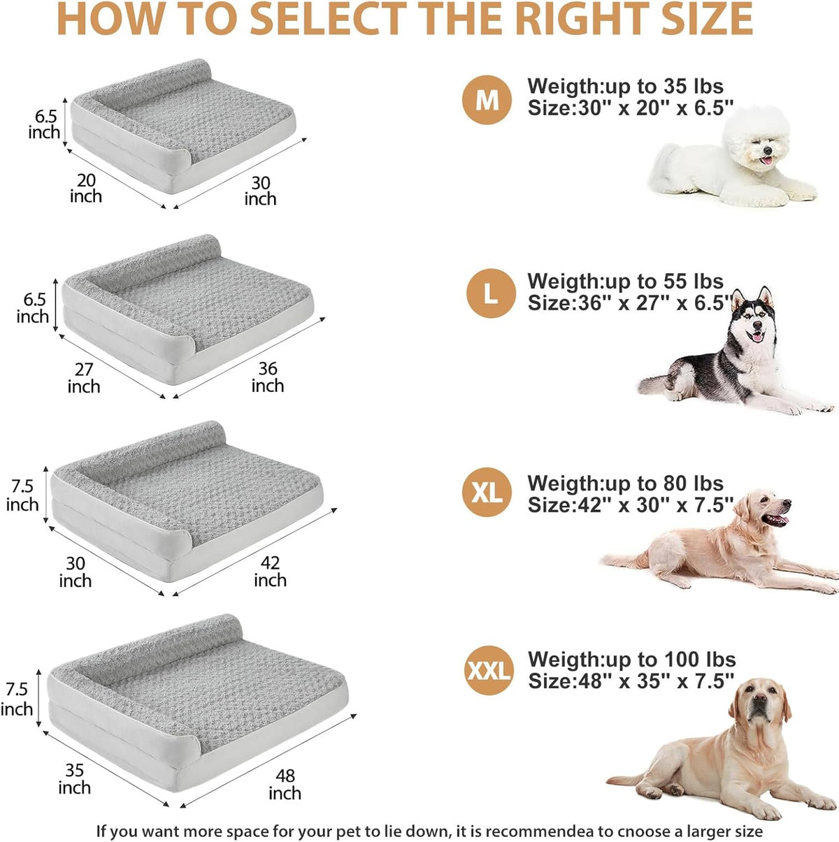 BFPETHOME Orthopedic Dog Beds for Large Dogs-Waterproof Sofa Dog Bed with Removable Washable Cover, Large Pet Bed with Waterproof Lining and Nonskid Bottom, Pet Bed for Dogs
