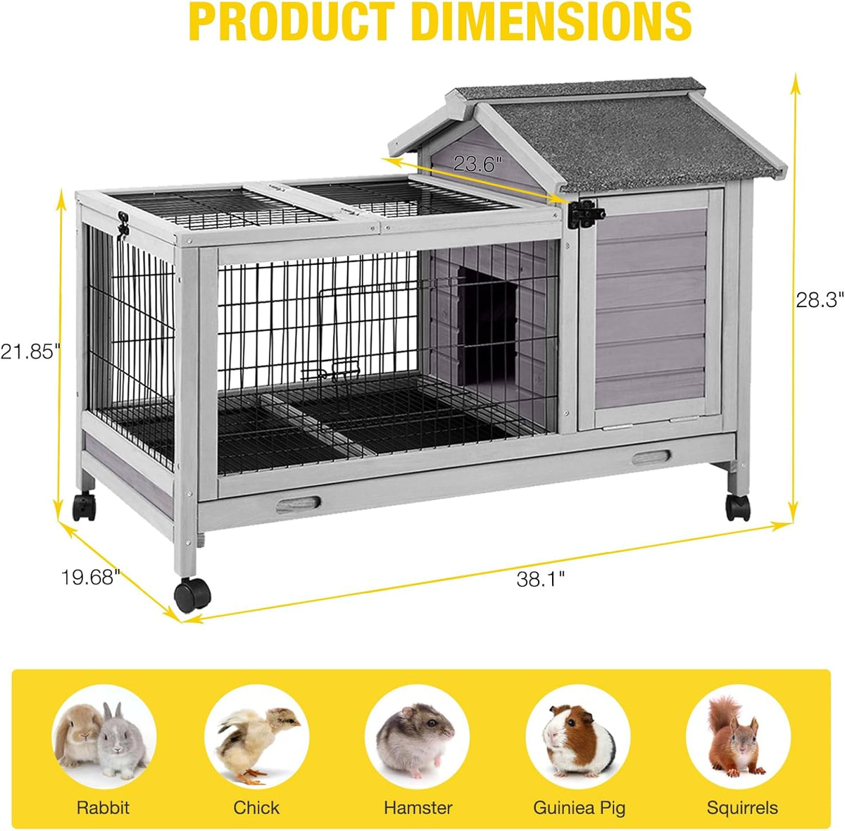 AIVITUVIN Rabbit Hutch Indoor with Wire Rabbit Cage Outdoor Bunny Cage with Run Guinea Pig Cage Leakproof Pull Out Tray