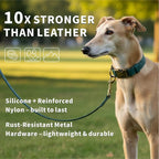 Dog Collar and Leash Set,Leather Silicone Waterproof Odor-Proof Dog Collar and Leash for Medium Dogs, Soft Flexible Dog Collars, Durable Thick Adjustable Pet Collar (Green, Medium (12.5-20 "Neck))