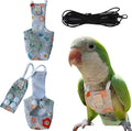 Snap-Closure Parrot Diaper Flight Suit for Cockatiels, Lovebirds & Medium Birds Cotton Washable Escape-Proof Harness with Leash Set(Green Monk Model+1 Meter Rope)