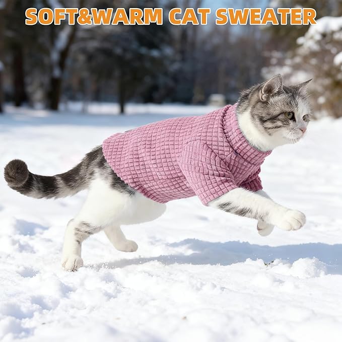 KOOLTAIL Cat Sweater for Sphynx - Soft Fleece Sweaters for Cats Only, Elastic Pet Clothes with Sleeves, Thick Winter Warm Cold Weather Apparel for Hairless Cat, Puppy Pajamas for Small Dogs, Pink M