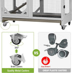 GUTINNEEN Rabbit Hutch Indoor Mobile Bunny Cage with Run Wooden 2 Story Guinea Pig Cage Outdoor for Small Animals with Wheels,Two Deeper No Leak Trays(Grey)