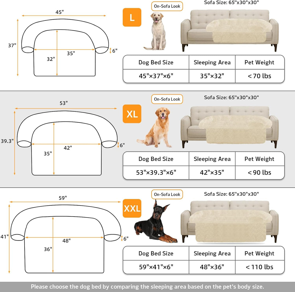Calming Dog Bed Fluffy Plush Dog Mat for Furniture Protector with Removable Washable Cover for Large Medium Small Dogs and Cats (Extra Large (53x39.3x6), Beige)