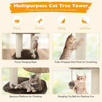 Tangkula Modern Cat Tree for Indoor Cats, Small/Tall Cat Tower with Natural Sisal Scratching Post, Hand-Made Wicker Cat Condo & Top Perch, Funny Hanging Toy Ball, Cute Cat Tree Tower for Large Cats