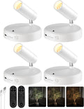 EZVALO Spot Lights Indoor,5500mAh Rechargeable Plants Spotlights with Remote,Wireless Mini Art Accent Spot Lights with Timer＆Dimmable, 3CCT, Uplights Indoor for Plants,Display,Artwork(4Pack-White)