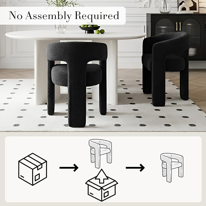 Modern Sherpa Dining Chairs Set of 8, Upholstered Barrel Chairs with Arms Comfy Accent Side Chairs for Living Room/Dining Room/Reception, Black