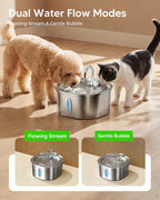 PEKTACO Stainless Steel Cat Water Fountain, 3.2L/108oz Cat Water Dispenser with Quiet Water Pump, Dishwasher Safe Pet Drinking Fountain for Cats with 3 Filters + 3 Sponges