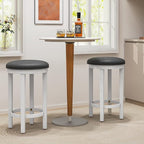 COSTWAY Upholstered Bar Stools Set of 4, 25” Counter Height Bar Chairs with Padded Cushion & Wooden Frame, Faux Leather Backless Stools for Kitchen, Dining Room, Pub, White + Grey