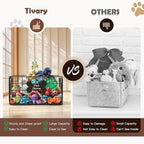 Dog Toy Basket, Chew-Proof Metal Dog Toy Bin with Handles, Pet Stuff Storage Organizer Box for Dogs with Marker Pen, Portable & Foldable Puppy Toys Basket for Living Room, 15''×10.63''×8.27''
