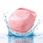 HamInWay Dog Bath Brush, 2-in-1 Dog Brush for Grooming with Built-in Shampoo Dispenser, Gentle Silicone Bristles for Bath & Massage,Easy Clean Design for Dog, Cats & Small Pets, Pink