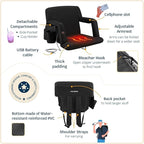 Alpcour Heated Reclining Stadium Seat for Bleachers – Wide Bleacher Chair with Back Support and Cushion, Armrests, Side Pockets, & Hook – Stadium Seats Chairs for Camping, Kayak, Paddle Board & More