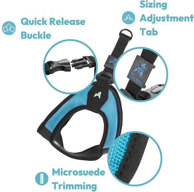 Gooby Escape Free Easy Fit Dog Harness, Step-in, Purple, Large | Patented escape-free frame; Contracts if they back out; Step-in easy on/off; Machine washable; Light POM leash ring