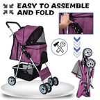 Dog Stroller for Small Dogs,Pet Stroller Strolling Cart 4 Wheels Folding Pet Gear Lightweight Waterproof with Storage Basket for Puppy Small Medium Dogs Cats for Travel,Purple