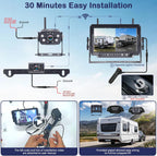 Dual RV Backup Cameras Wireless - Ease Install Plug-Play Recording HD 1080P 7'' Touch Key Monitor Trailer Truck Rear View Cam Night Vision Signal No-Delay 4 Channels for Furrion Pre-Wired Mount
