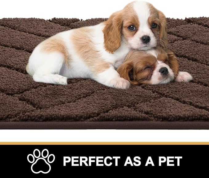 Tindbea Dog Mat for Muddy Paws,Absorbs Moisture Dirt Non-Slip Washable Mud Mat for Dogs,Soft Rubber Backing Front Inside Pet Rug for Entryway, Mud Dog Paws, Patio(20"x48",Coffee)