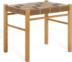 SAFAVIEH Couture Collection Devnie Brown Woven Leather & Natural Solid Wood Ottoman (Fully Assembled)