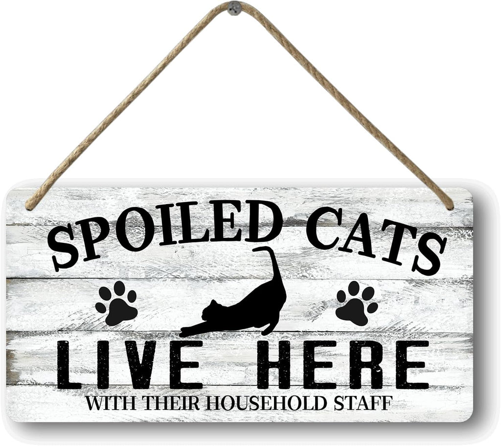 Cat Wall Decor For Cat Lovers Hanging Wood Cat Home Decor Fall Cat Wooden Sign Cat Christmas Decor Spoiled Cats And Their Staff Live Here Sign Cats Only Signs Cat Welcome People Tolerated Sign 12x6 In