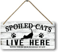 Cat Wall Decor For Cat Lovers Hanging Wood Cat Home Decor Fall Cat Wooden Sign Cat Christmas Decor Spoiled Cats And Their Staff Live Here Sign Cats Only Signs Cat Welcome People Tolerated Sign 12x6 In