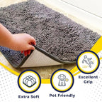 Muddy Mat® | Super Absorbent Door Mat Indoor, Microfiber Quick Dry Chenille Entryway Rug, Non-Slip Front Door Mat, Indoor Mats for Entryway, Machine Washable Pet Rug, Grey 36"x60"