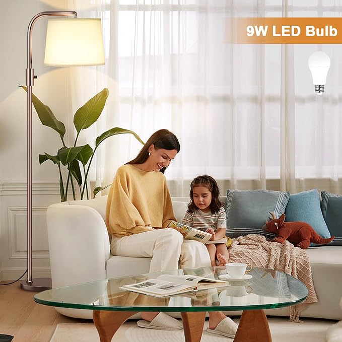 Ambimall Fully Dimmable Floor Lamp - Floor Lamps 9W LED Light Bulbs, Standing Lamps for Living Room with Adjust Head, Modern Standing Light Rotary Switch, Tall Lamp for Bedroom(Brown and Light Beige)