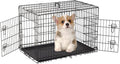 FDW Dog Crate for Medium Dogs 30 Inch Folding Metal WirePet Cage Double Door W/Divider Panel Indoor Outdoor Kennel Leak-Proof Plastic Tray,Black