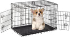 FDW Dog Crate for Medium Dogs 30 Inch Folding Metal WirePet Cage Double Door W/Divider Panel Indoor Outdoor Kennel Leak-Proof Plastic Tray,Black