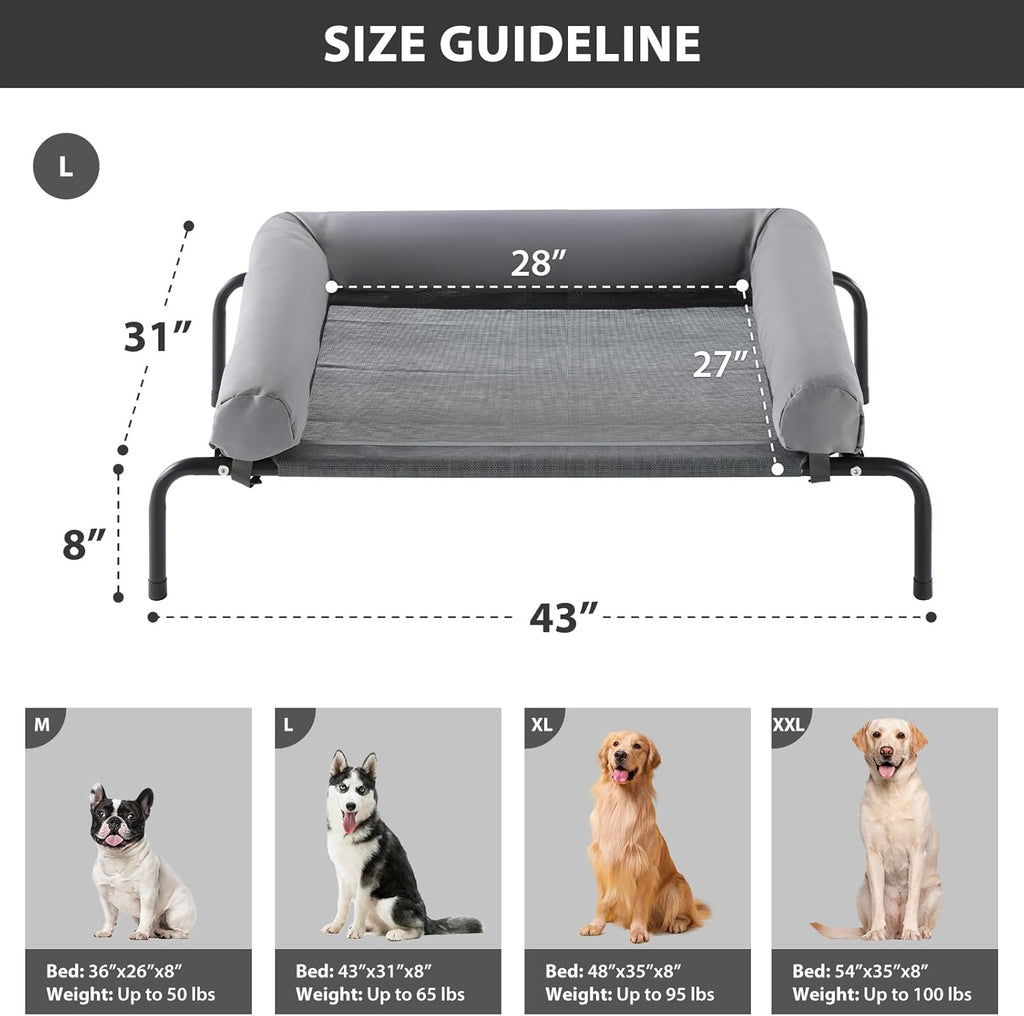 RRPETHOME Large Elevated Cooling Dog Bed, Raised Dog Cot Beds for Large Dogs, Elevated Outdoor Pet Bed, Chew Proof Portable Cooling Pet Cot with Skid-Resistant Feet and Breathable Mesh