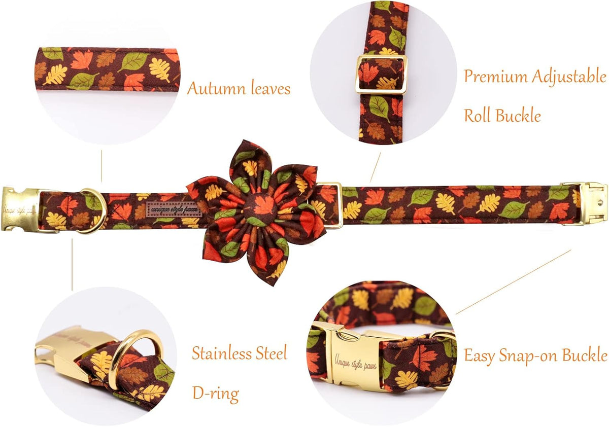 Unique style paws Fall Dog Collar with Bow, Puppy Collar Pet Gift Adjustable Dog Collar Soft and Comfy Bowtie Collars for Large Girl or Boy Dogs