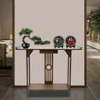 Console Table with Storage Shelves, 2 Tiers L 40.1” Narrow Sofa Table with Drawers, Bamboo Entryway Table for Small Spaces, Living Room Hallway Foyer Corridor Wood Entry Table