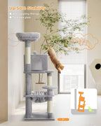 MUTTROS Cat Tree for Indoor Cats, 45.7" Multi-Level Cat Tower with Large Metal Frame Hammock, Cat Condo with 4 Scratching Posts and Top Perch for Small Medium Kitty, Grey