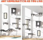 NUNU LAB Cat Wall Shelves Set, 5 Pcs Wall-Mounted Cat Climber with Cat House, Bridge, Scratching Post, Hammock, Wall Shelves, Gray
