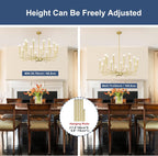 Modern Gold Farmhouse Chandeliers, 16-Light Industrial Metal Chandelier Lighting, Classic Candle Hanging Pendant Light Fixtures for Kitchen Island, Living Room, Dining Room, Stair