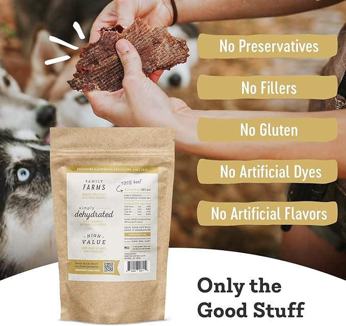 Farm Hounds - Beef Jerky - Premium Natural Jerky for Dogs - Made from 100% Humanely Raised Cattle - Break-to-Size - Great for Training & Treats - No Added Fillers - Made in USA - 3.5 oz - 1 Pack