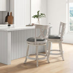 COSTWAY Bar Stool Set of 2 for Kitchen Island, 25.5” Swivel Armless Counter Height Stools with 20'' Wider Padded Seat, Ergonomic Curved Backrest, Rubber Wood Frame (2, Antique White + Gray)