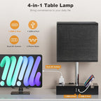 Fully Dimmable Bedside Lamps for Bedroom with USB C Ports, Kakanuo Black USB Table Lamp Set of 2, Wooden Desk Lamp with 2 Charging Outlets and Phone Stand for Nightstand and Living Room, Bulb Included