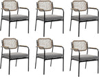 Outdoor Dining Chairs Set of 6, Wicker Patio Dining Chairs with Removable Cushions, Rectangle Patio Table Chair, All Weather Outdoor Chairs, Metal Lawn Chair for Adults/Indoor/Balcony, Gray