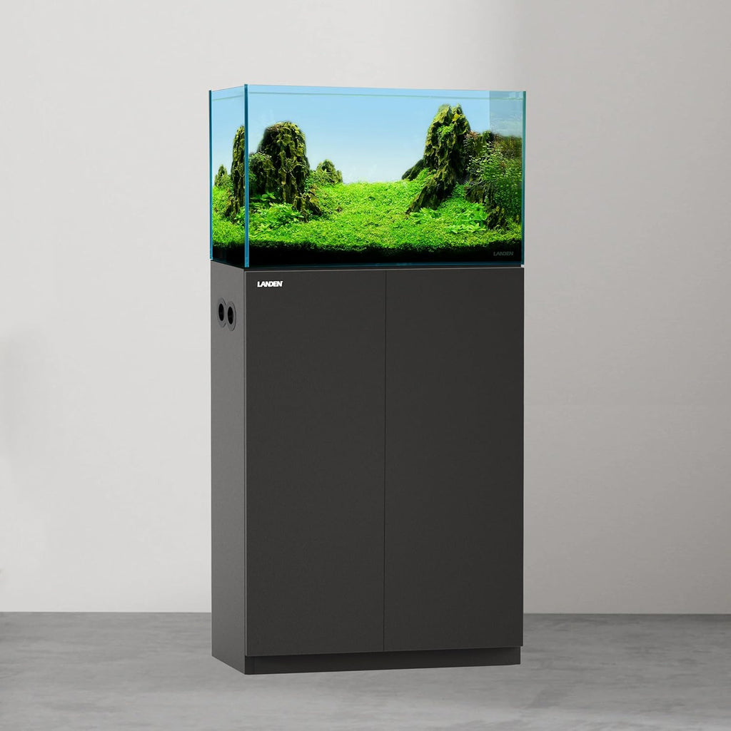 LANDEN Aquarium Wooden Stand and Cabinet for up to 16 Gal Tank, Fish Reptile Sea Salt WaterTank Stand, Nano Foam Leveling Mat Included, W23.6xD11.8xH31.5 in, Wooden Matte Black Painted(Stand Only)