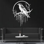 Crow Metal Wall Decor, Raven Wall Art, Large Gothic Raven Decor Hangings, Bird Wall Decor, Metal Tree Branch Decor, Ravens Sign, Raven Art for Living Room (Black, 47"x38" | 120x96cm, metal wall art)