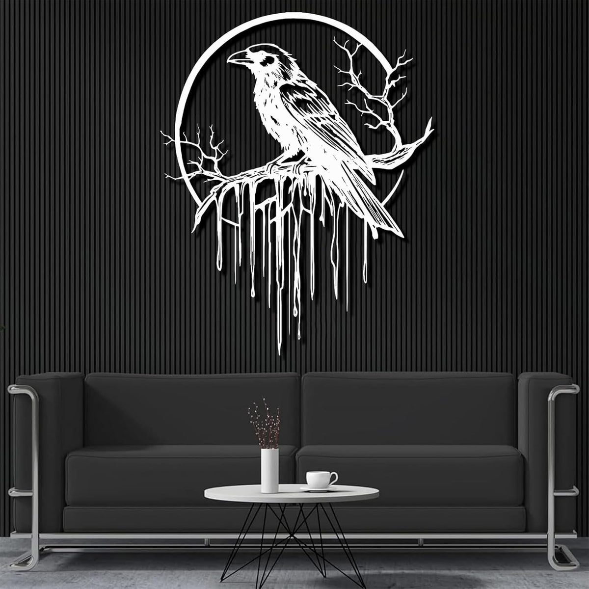 Crow Metal Wall Decor, Raven Wall Art, Large Gothic Raven Decor Hangings, Bird Wall Decor, Metal Tree Branch Decor, Ravens Sign, Raven Art for Living Room (White, 31"x25" | 80x64cm, metal wall art)