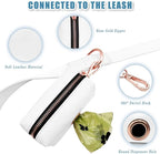 Soft Leather Dog Collar and Leash (6.6') Set - Stylish Rose Gold Heavy Duty Metal Buckle, 4 Adjustable Lengths Leash for Small Medium Large Dogs - Comfortable & Easy to Clean White Poop Bag Holder