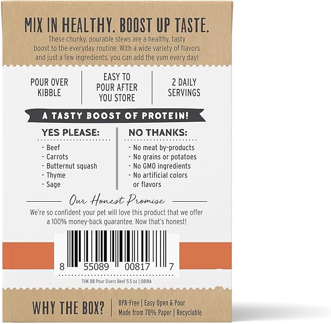 The Honest Kitchen Bone Broth POUR OVERS Wet Toppers for Dogs (12 Pack), 5.5 oz - Beef Stew