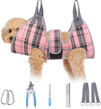 BEAUTYZOO Dog Grooming Hammock for Small Dogs Cat- Dog Sling for Nail Trimming/Clipping- Dog Hanging Harness Holder with Thick Fabric Neck Support & Strap Restraint Claw Care, Pink XS