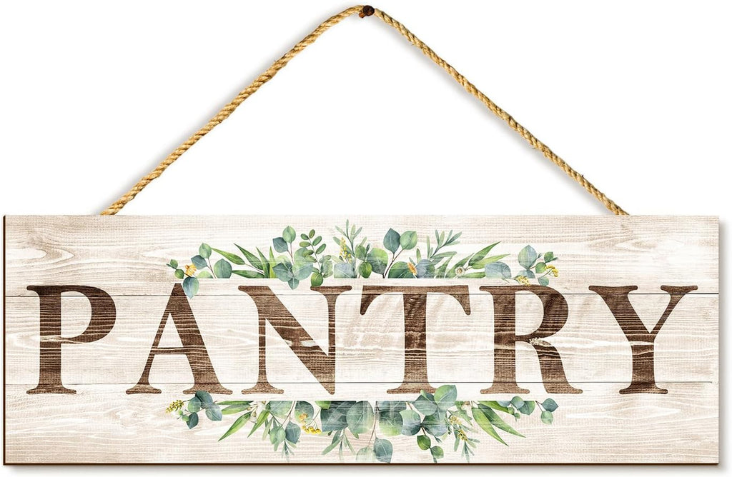 Pantry Sign Wall Decor, Pantry Wall Art with Plant Print, Rustic Farmhouse Wall Hanging Plaque Home Kitchen Decorative Pantry, 4.7 x 13.7 inches