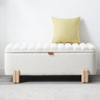 Kmax 45" Storage Bench Faux Fur Entryway Bench Upholstered Ottoman Bench with Wavy Top & Safty Hinge for Bedroom Living Room Hallway, White