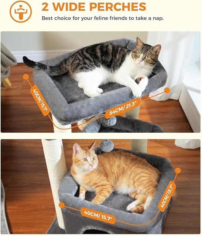 PEQULTI Cat Tree Cat Tower with Sisal-Covered Scratching Posts and Extra-Large Cat Perch Suitable for Small to Medium Cats