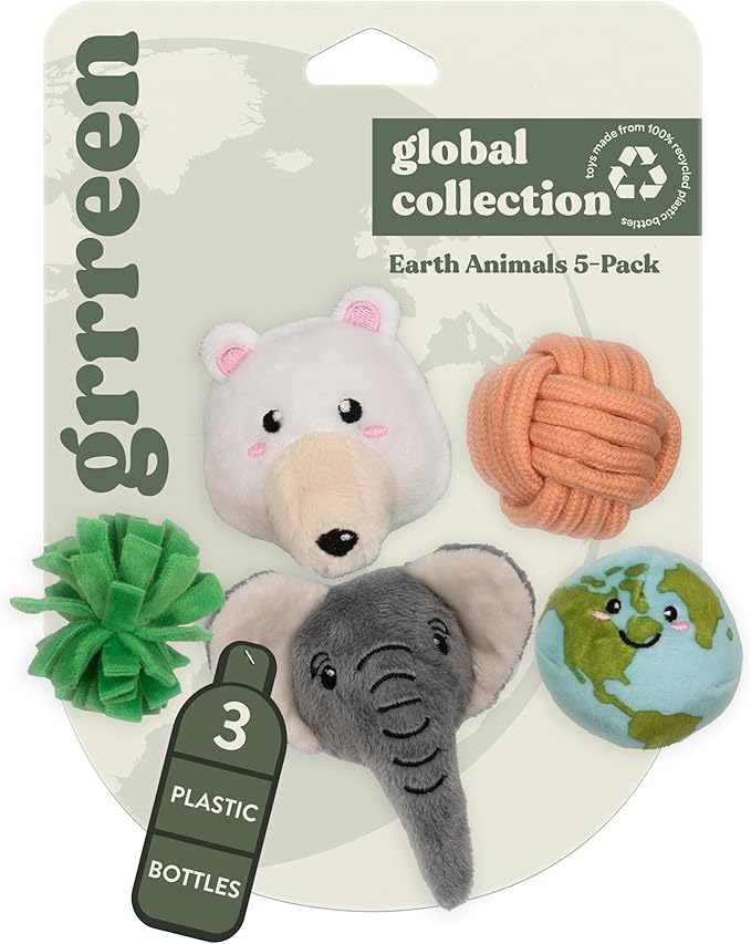 Cat Toys | Plush Toy Earth Animals (Value 5-Pack) Cat Toys for Indoor Cats | Eco Friendly Toy Made from Non Toxic Materials