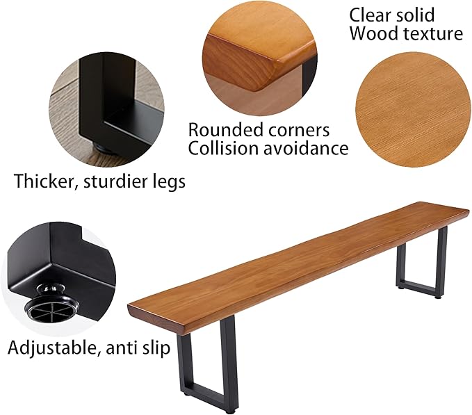 "Durable Solid Wood Top Bench with Sturdy Metal Legs – Versatile Dining & Office Seating - Multi-Size Options Ideal for Living Room, Dining Room, and Home Office" (dark yellowbench, 78.74in)